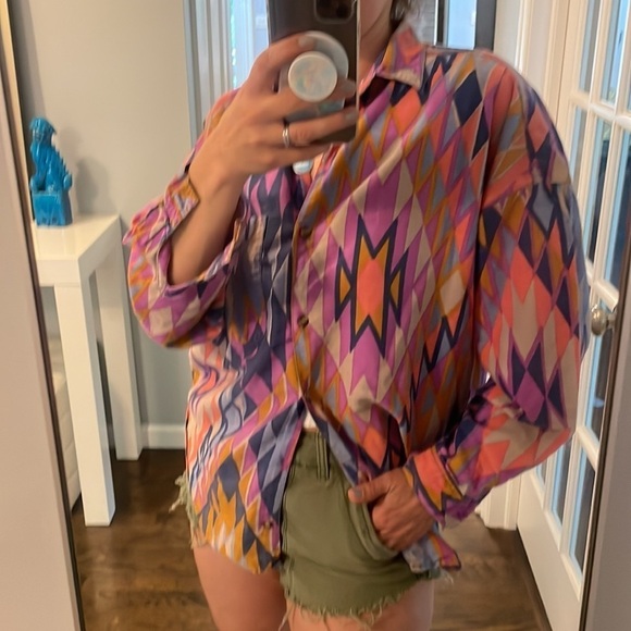 Vintage 90’s Button Down Shirt Aztec Print - Picture 3 of 13
